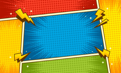 Colorful comic pop art style background with thunder illustration
