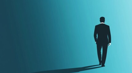 A Businessman Walking Away Into the Future, Minimalist Illustration