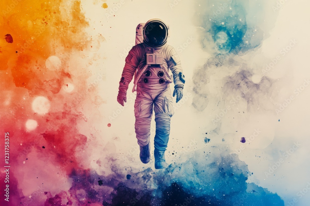 Poster Astronaut floating through vibrant cosmic colors in a celestial environment
