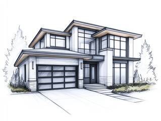 Modern House Architectural Sketch Design Drawing