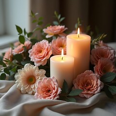 Exquisite Floral and Candle Display on Fine Linen Cloth