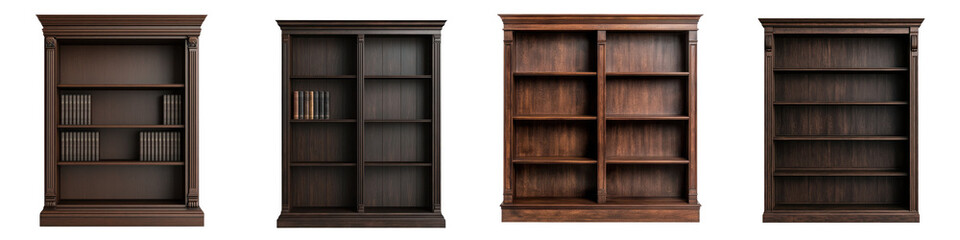 Elegant Wooden Bookshelves Displaying Book Collection in Minimalist Modern Home or Office Interior Design