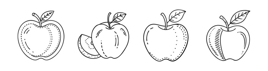Set of Hand-Drawn Apple Outline Icons  

