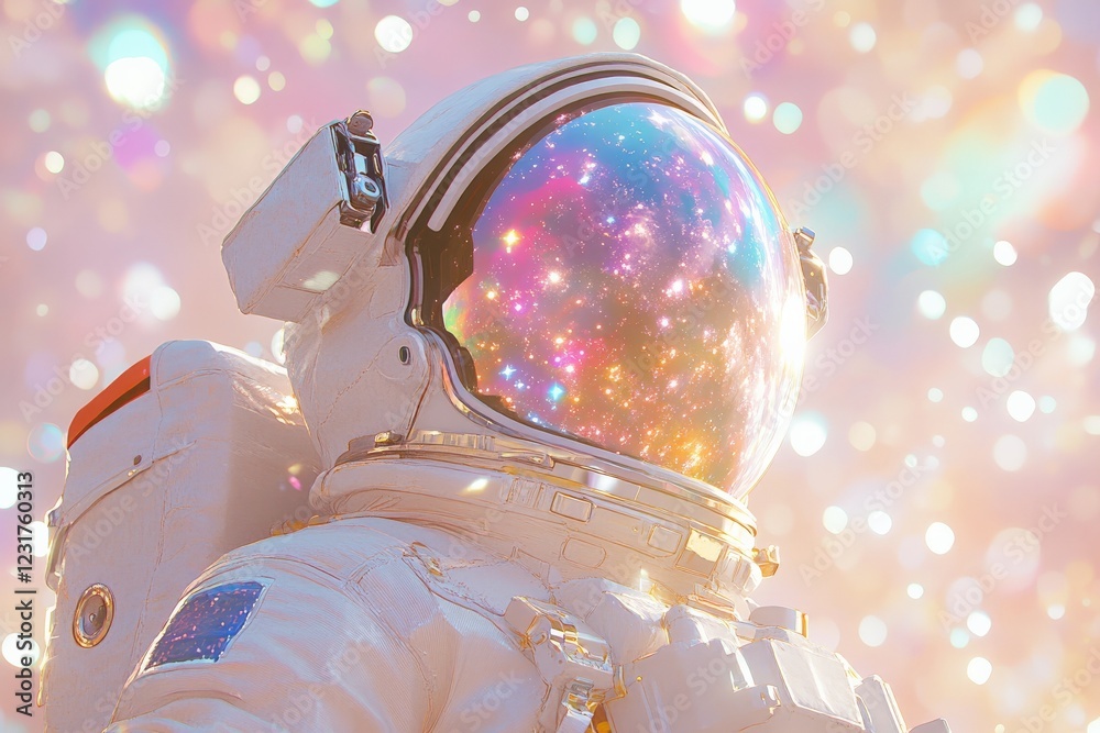 Aufkleber Astronaut exploring a colorful universe with a starry reflection in the helmet visor