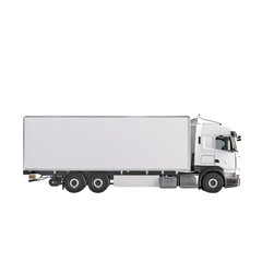 Side view of a white delivery truck isolated on a white background, showcasing modern logistics and transportation capabilities.