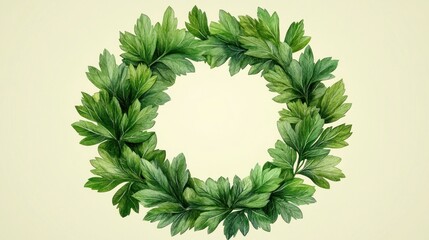 Fototapeta premium Hand-drawn botanical illustration of a parsley wreath, ideal for vintage-style logos or food-related branding