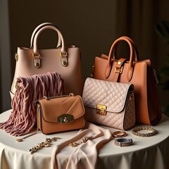 Chic Women's Accessory Showcase Purses, Jewelry, and Scarves