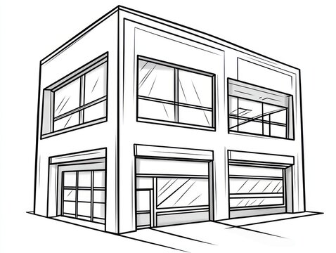 black and white building sketch, modern architecture clip art preview