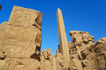  Egypt - obelisk in karnak hypostyle hall columns in the temple at luxor thebes.