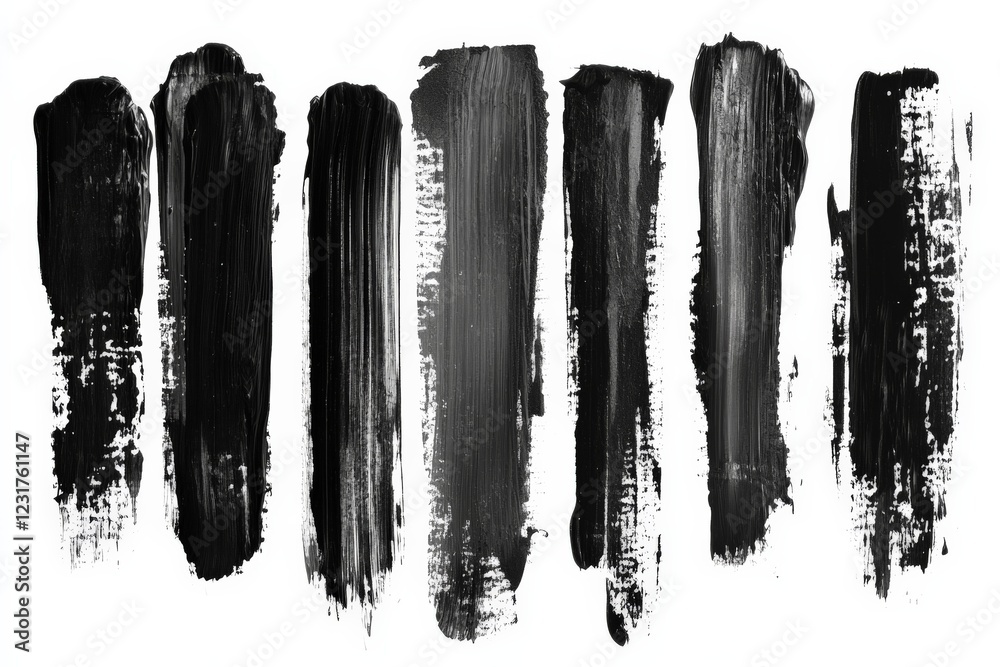 Poster Abstract black brush strokes create a dynamic visual rhythm on a white canvas