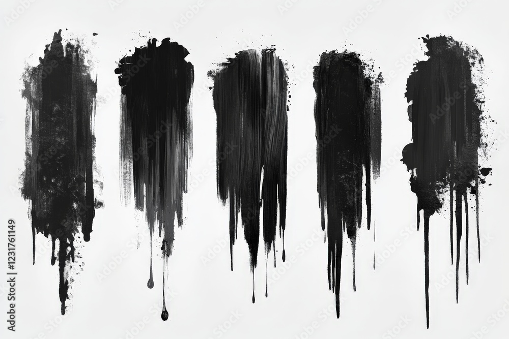 Poster abstract art with black paint drips on white background showcasing texture and contrast