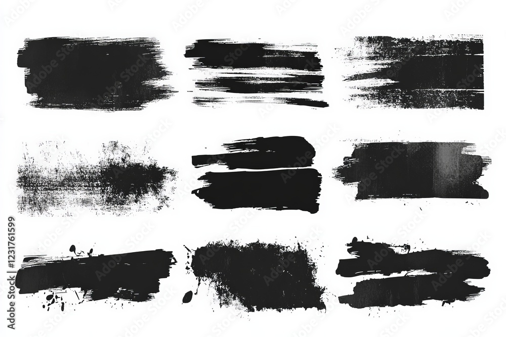 Poster Black brushstroke textures for artistic backgrounds and design projects