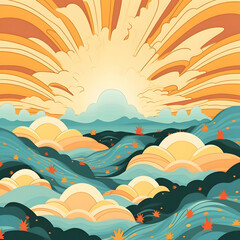 Fototapeta premium Easter sunrise celebration scenic landscape seamless pattern art tranquil environment vibrant viewpoint inspired concept