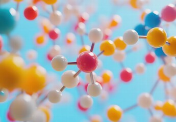 A colorful image of molecules with a blue sky background