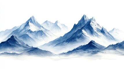 Hand-drawn mountain template illustrations, perfect for adventure and nature-based designs, set on a transparent background