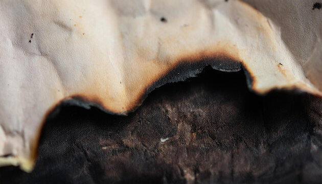 Burned and destroyed old sheet of paper. Blackened scorch marks, crumbling edges. Fragile vintage