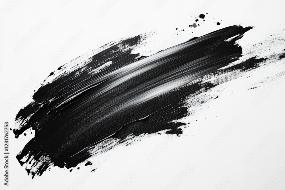 Poster abstract black and white brushstroke creating a striking contrast on white canvas surface
