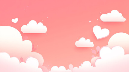 Sweet pastel pink sky with fluffy white clouds and hearts. Perfect for Valentine's Day or romantic designs.