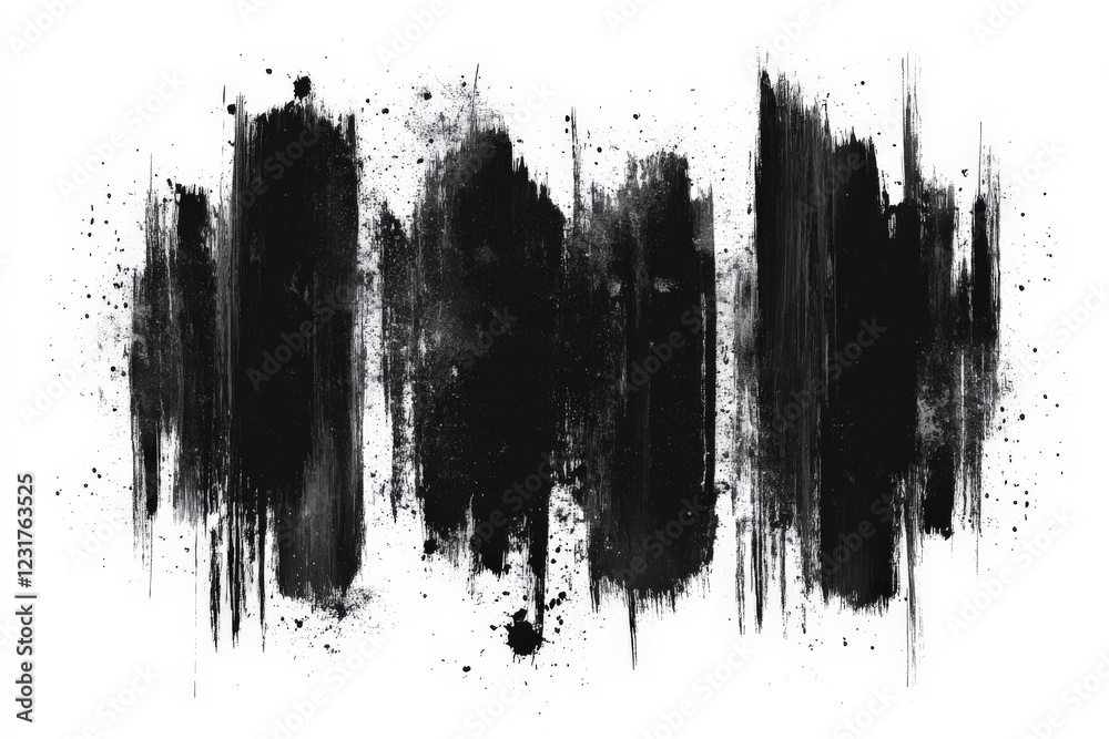 Aufkleber Abstract black brush strokes create a dynamic visual rhythm on a white background in contemporary art style