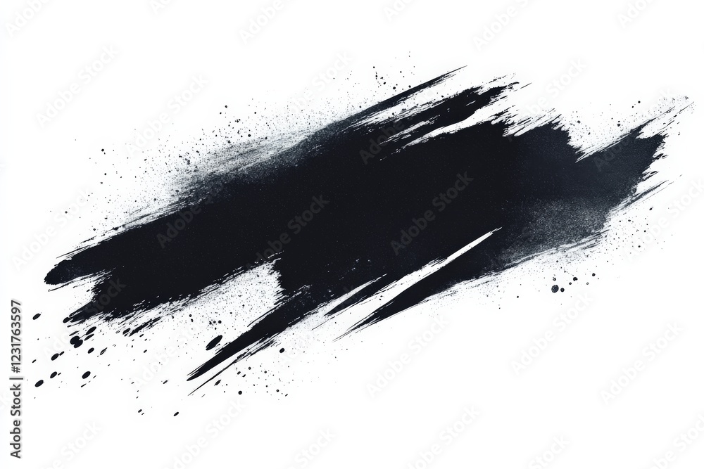 Poster Abstract black paint splash on white background showcasing dynamic movement and artistic expression