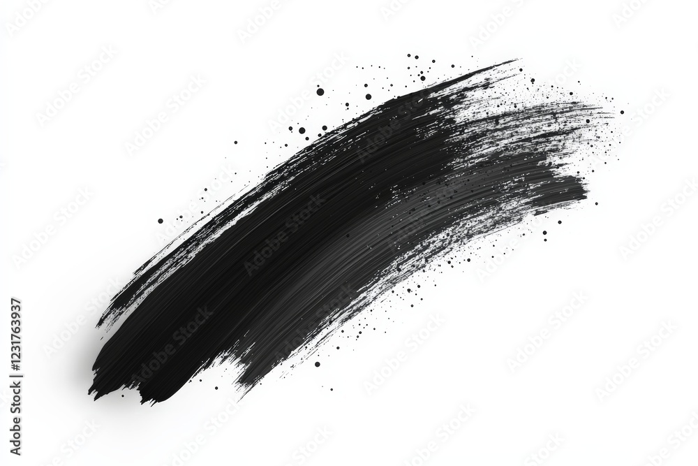 Poster artistic black brush stroke with splatters on white background showcasing creativity and abstract de