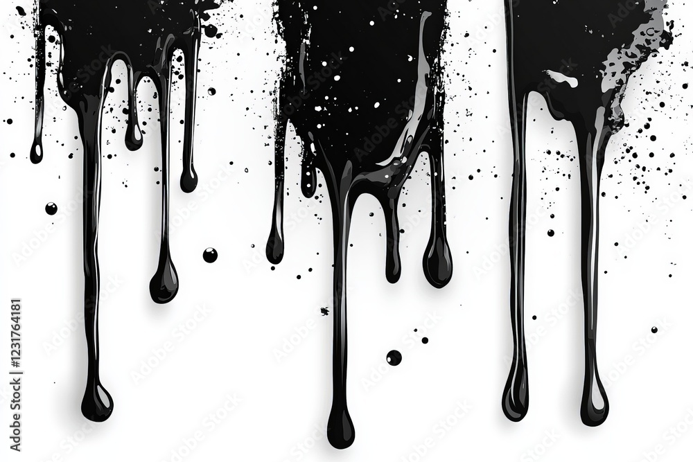 Aufkleber Black paint dripping down a white background creating an artistic contrast at an art studio