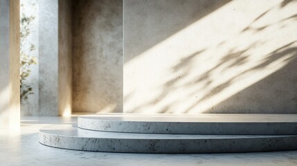 Minimalistic podium in a close-up shot, featuring clean lines and simple textures, ideal for highlighting products 