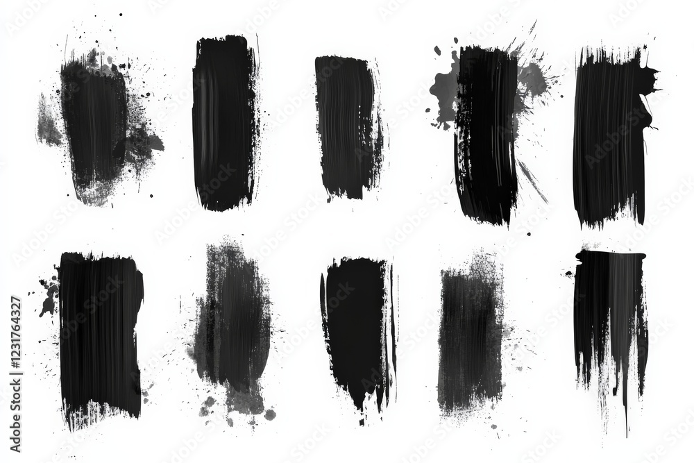 Aufkleber Collection of abstract black paint strokes showcasing various textures and styles for creative projects and design elements