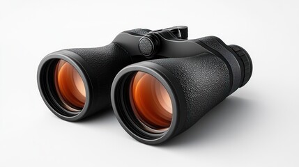 3D binoculars with black detailing, symbolizing focus and exploration, isolated on transparent background