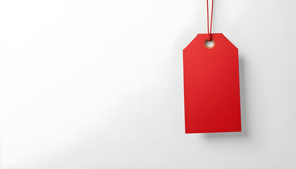 Red Price Tag Hanging Against White Background