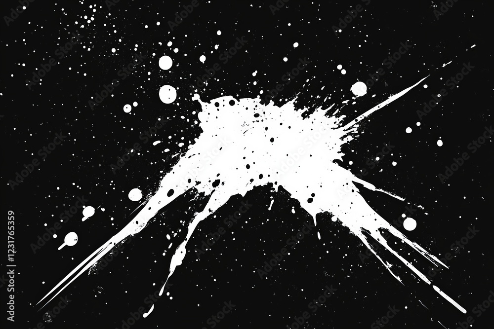 Aufkleber Dynamic white paint splatter against a black background creating a striking visual contrast in an artistic composition