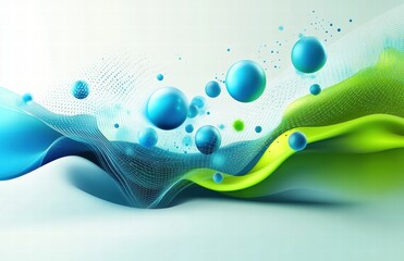 A blue and green swirl of water with many small blue and green spheres