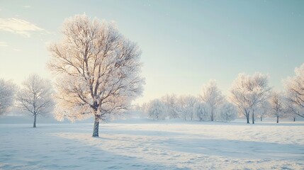 Subtle Winter Scene with Muted Tones of Snow and Sky