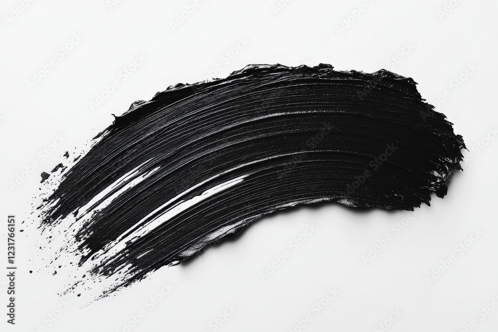 Poster black paint stroke on a white background showcasing texture and movement in abstract art
