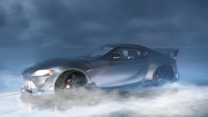 Sportwagen im Bodennebel