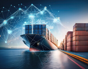 Cargo being tracked via blockchain technology, decentralized logistics, secure freight systems