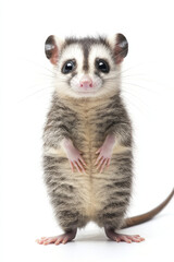 Fototapeta premium Opossum in a curious pose on a white background, adding a touch of charm and surprise