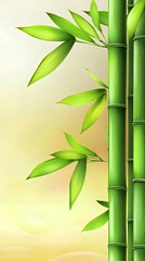 Naklejka premium Lush green bamboo stalks against a soft sunset, ideal for wellness or nature designs