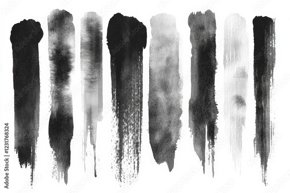 Aufkleber Dark and light brushstroke patterns on a white background showcasing various artistic techniques and styles