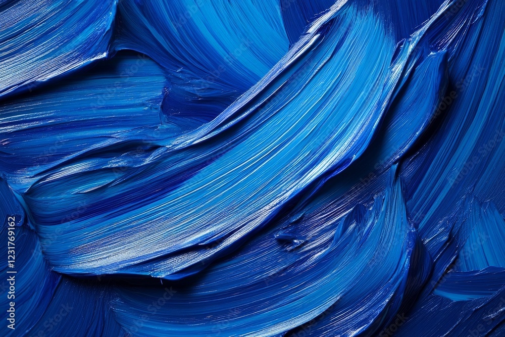 Poster Vibrant blue paint swirls create a dynamic texture in an artistic composition
