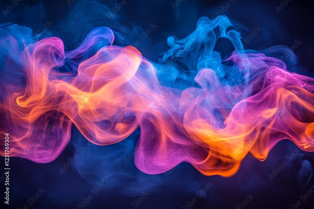 Poster Colorful smoke swirls create an abstract pattern against a dark backdrop