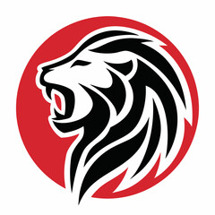 Bold Lion Head Vector Icon with Red Circle.