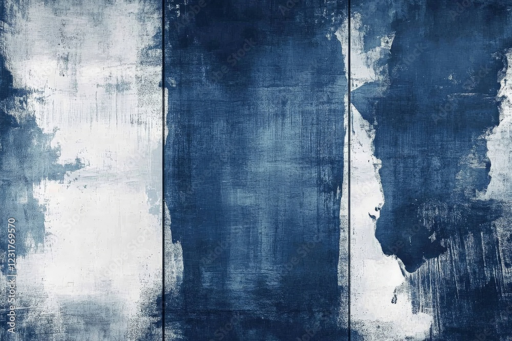 Aufkleber Artistic blue and white textured background showcasing abstract brush strokes and layered paint on a canvas