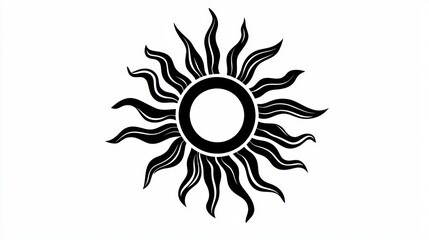 Stylized sun design, black and white, graphic element, white background, for print or web