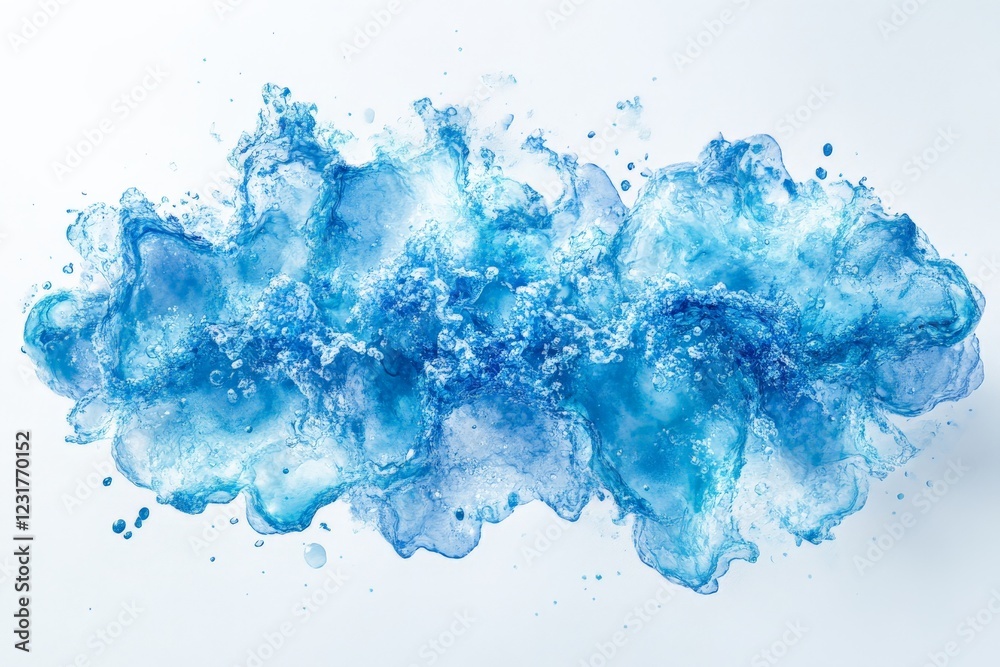 Fototapete dynamic splash of blue water creating an artistic wave pattern against a white background