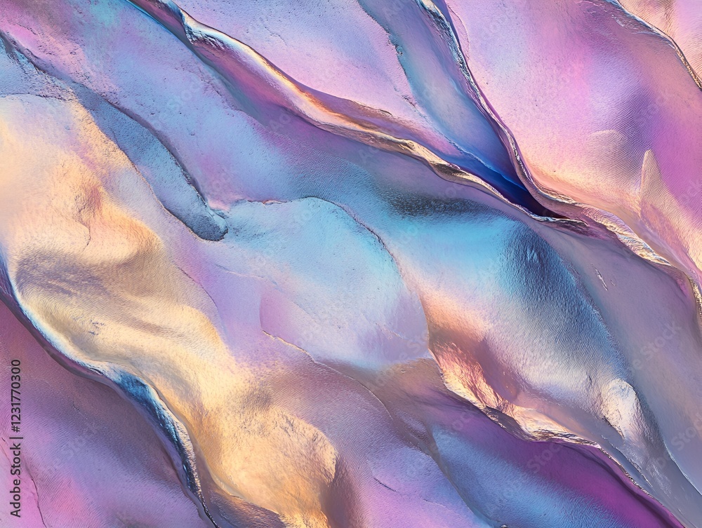 Sticker abstract composition of iridescent gradients flowing seamlessly over textured surfaces