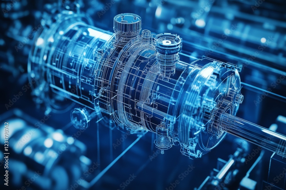 Aufkleber Complex blueprints of an industrial machine highlight advanced engineering and design techniques in a modern workshop