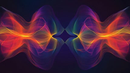 Obraz premium Abstract flowing lines forming colorful symmetrical waves on a dark gradient background