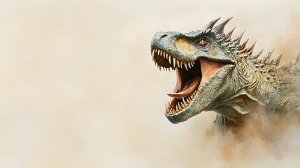 Obraz premium Detailed and Realistic Illustration of a Roaring Dinosaur Head with Dynamic Expression and Textured Skin