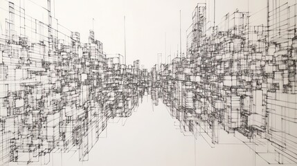 Obraz premium Abstract linear representation of a cityscape or digital environment.
